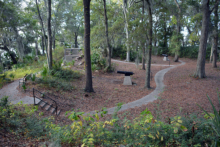 Earthen walls and cannons at Fort Mitchel in Hilton Head, SC